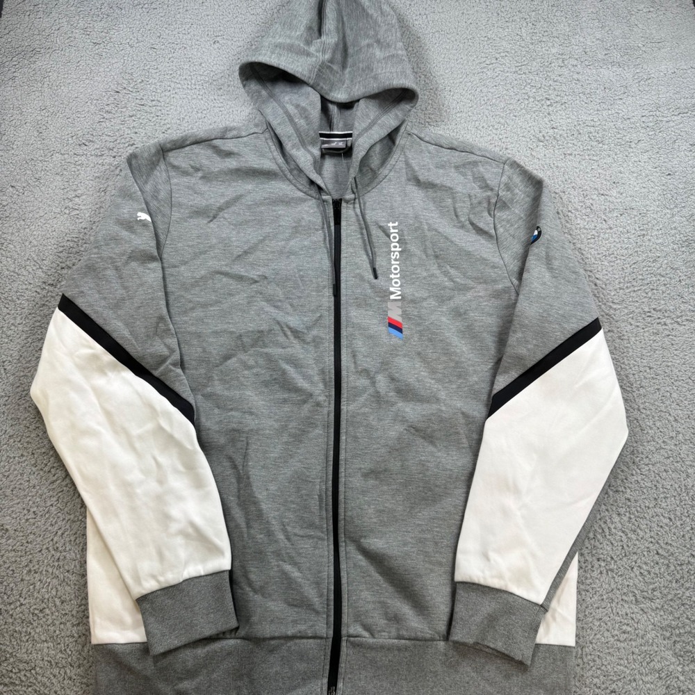Puma BMW Motorsport Full Zip Hoodie Grey White Black Mens XXL